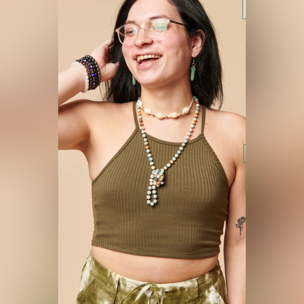 Earthbound Trading Co. Ribbed Halter Cropped Tank